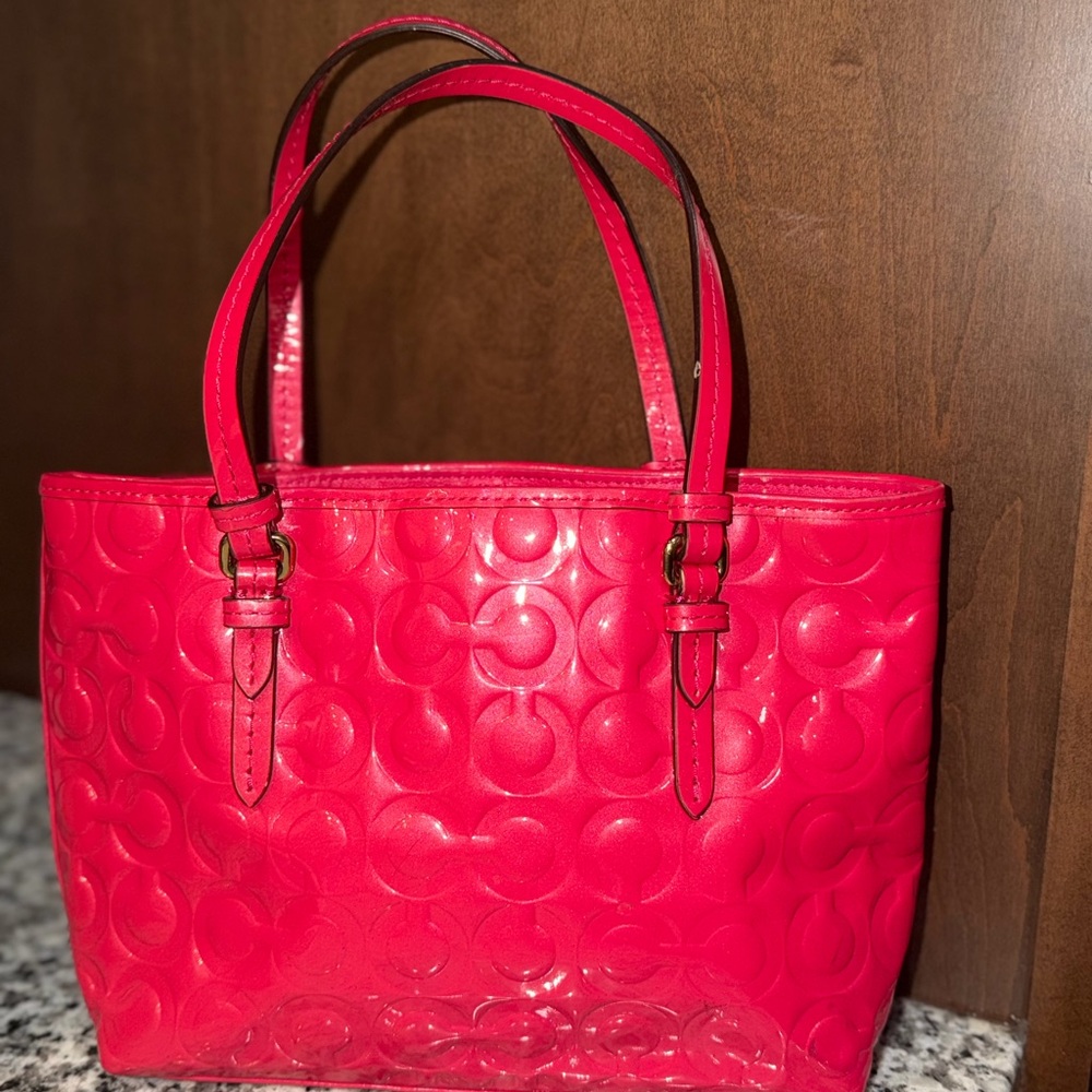 Coach Y2K Vibrant Pink Embossed Small Tote with Gold Accents - Picture 4 of 13